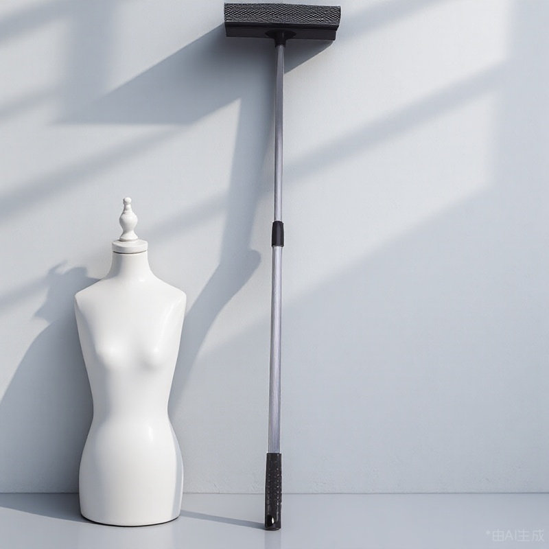 Glass Cleaner Streak - ที่ทำความสะอาดหน้าต่างแบบยืดหดได้ สีเทา พร้อมที่ปาดน้ำ สำหรับใช้ภายในอาคาร ทำความสะอาดหน้าต่างสูง ไม่ทิ้งคราบ